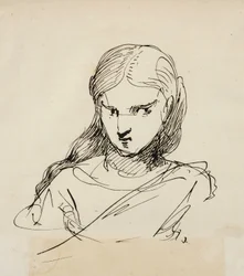 Skisse av kvinnebyste, 1840 (penn og mørkebrunt blekk på kremfarget papir)
